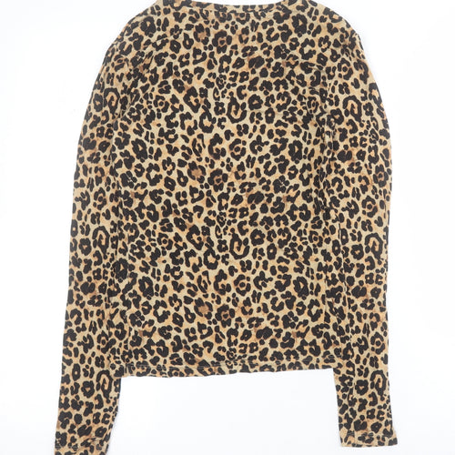 Primark Womens Brown Animal Print Viscose Basic Polo Size 2XS Round Neck