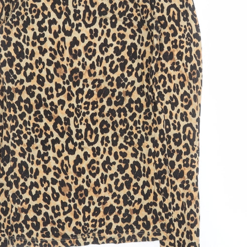 Primark Womens Brown Animal Print Viscose Basic Polo Size 2XS Round Neck