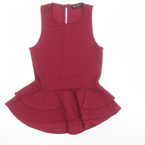 Miss Selfridge Womens Red  Polyester Basic Blouse Size 4 Round Neck - Peplum