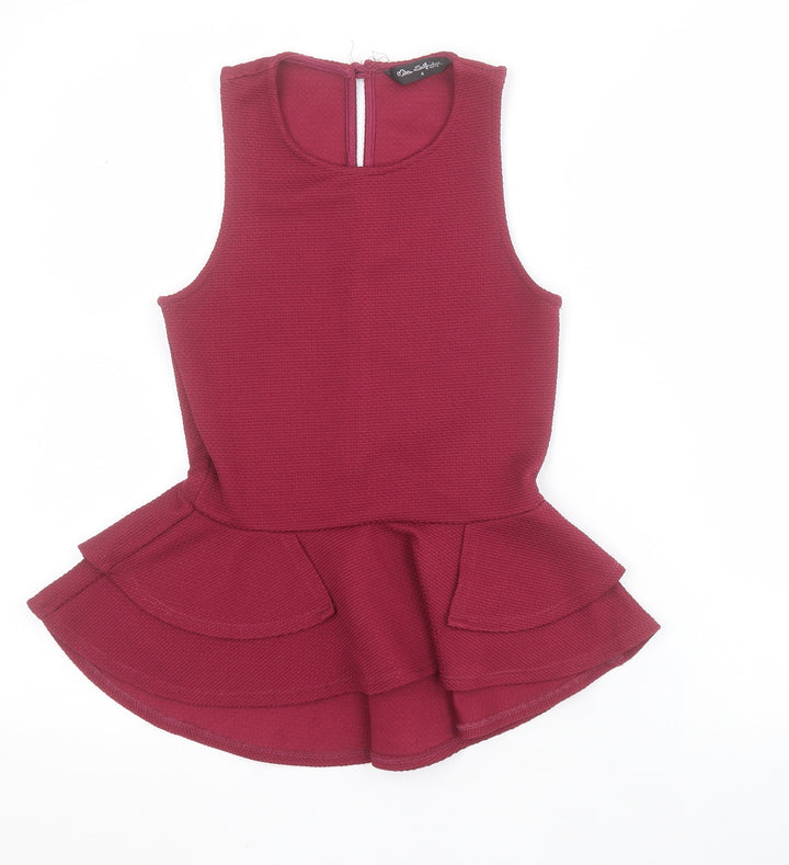 Miss Selfridge Womens Red Polyester Basic Blouse Size 4 Round Neck - Peplum