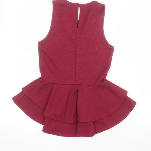 Miss Selfridge Womens Red  Polyester Basic Blouse Size 4 Round Neck - Peplum