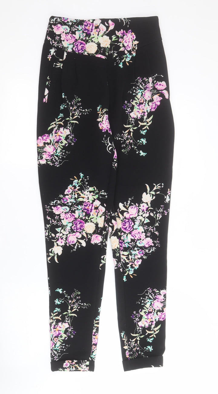 Missguided Womens Black Floral Polyester Carrot Trousers Size 6 L28 in Regular Zip