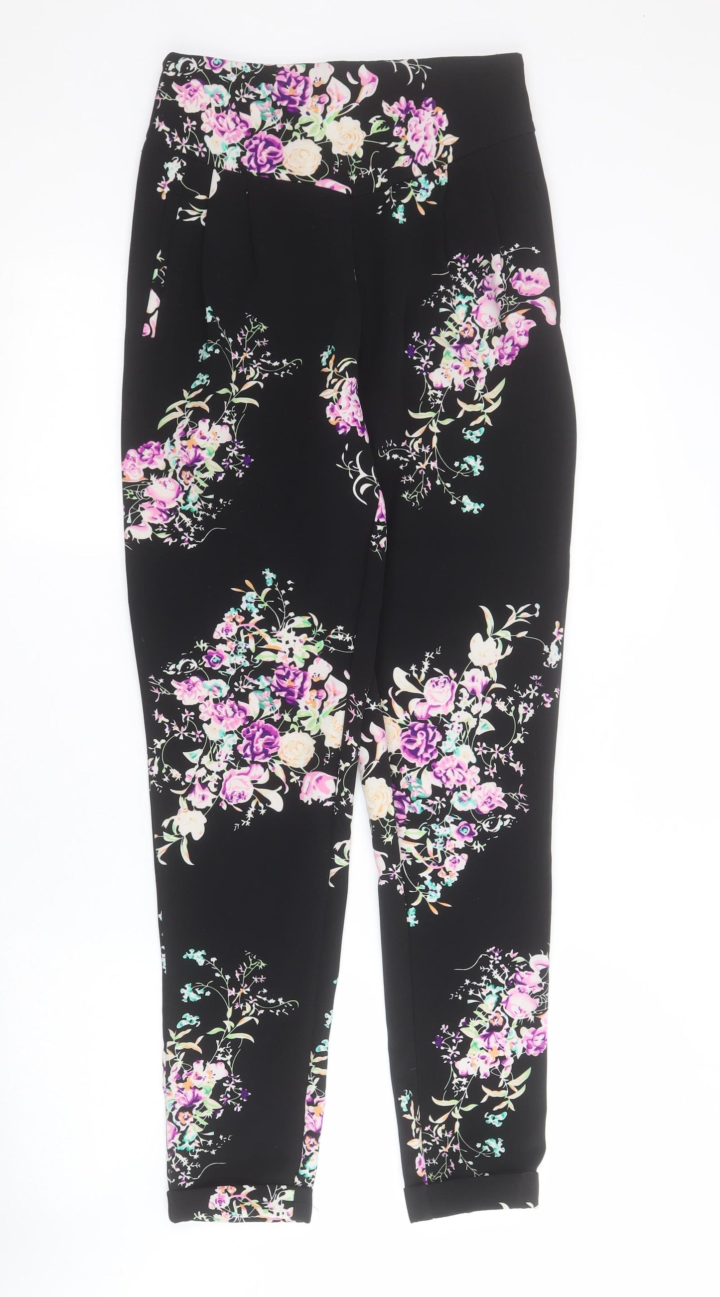 Missguided Womens Black Floral Polyester Carrot Trousers Size 6 L28 in Regular Zip