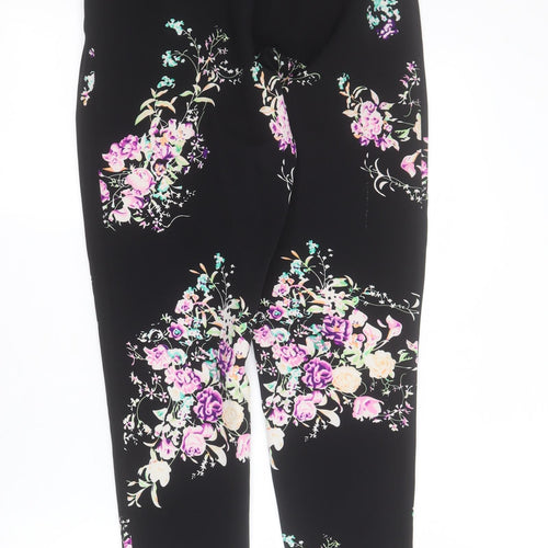 Missguided Womens Black Floral Polyester Carrot Trousers Size 6 L28 in Regular Zip