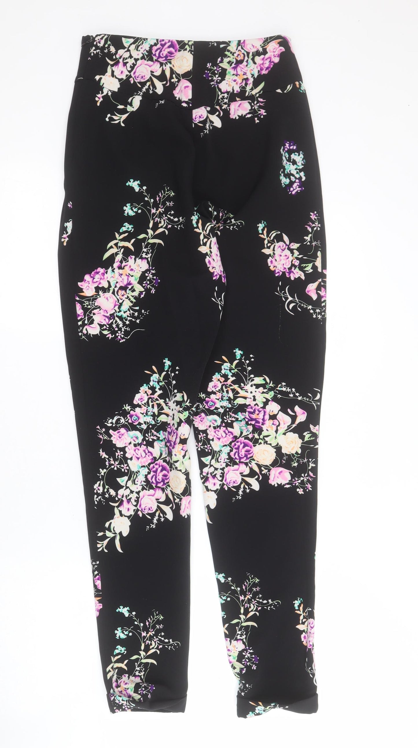 Missguided Womens Black Floral Polyester Carrot Trousers Size 6 L28 in Regular Zip