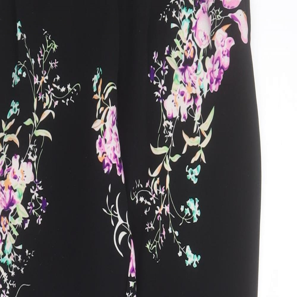 Missguided Womens Black Floral Polyester Carrot Trousers Size 6 L28 in Regular Zip
