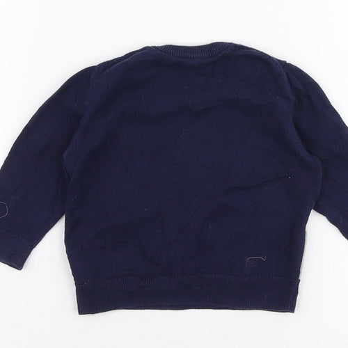 Gap Boys Blue  100% Cotton Pullover Jumper Size 6-9 Months  Button - Christmas Snowman