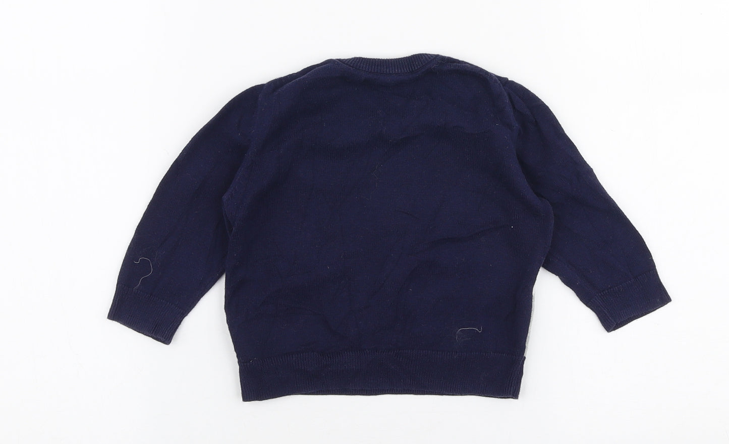 Gap Boys Blue  100% Cotton Pullover Jumper Size 6-9 Months  Button - Christmas Snowman