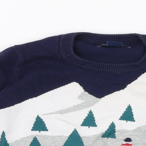 Gap Boys Blue  100% Cotton Pullover Jumper Size 6-9 Months  Button - Christmas Snowman