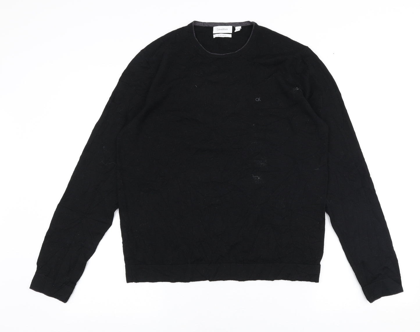 Calvin Klein Mens Black Round Neck  Wool Pullover Jumper Size M