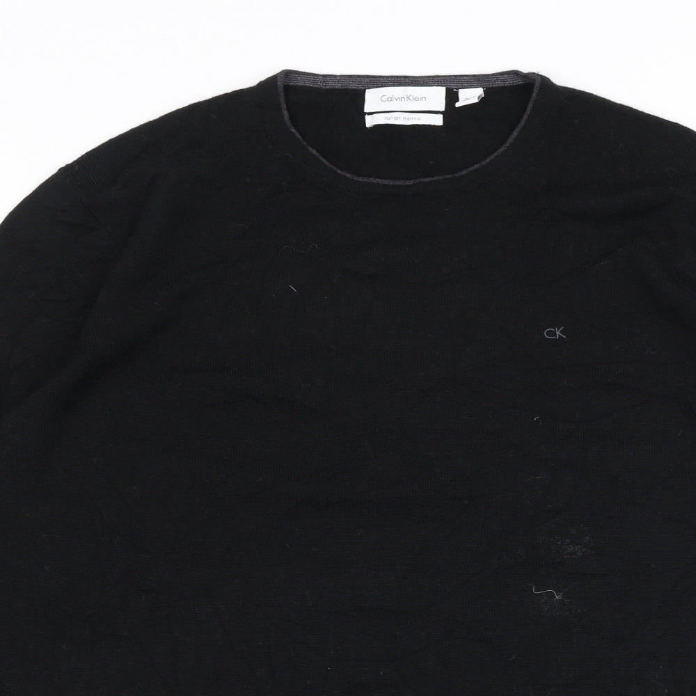 Calvin Klein Mens Black Round Neck  Wool Pullover Jumper Size M