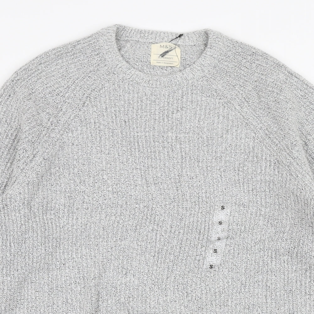 Marks and Spencer Mens Grey Round Neck  Polyamide Pullover Jumper Size S