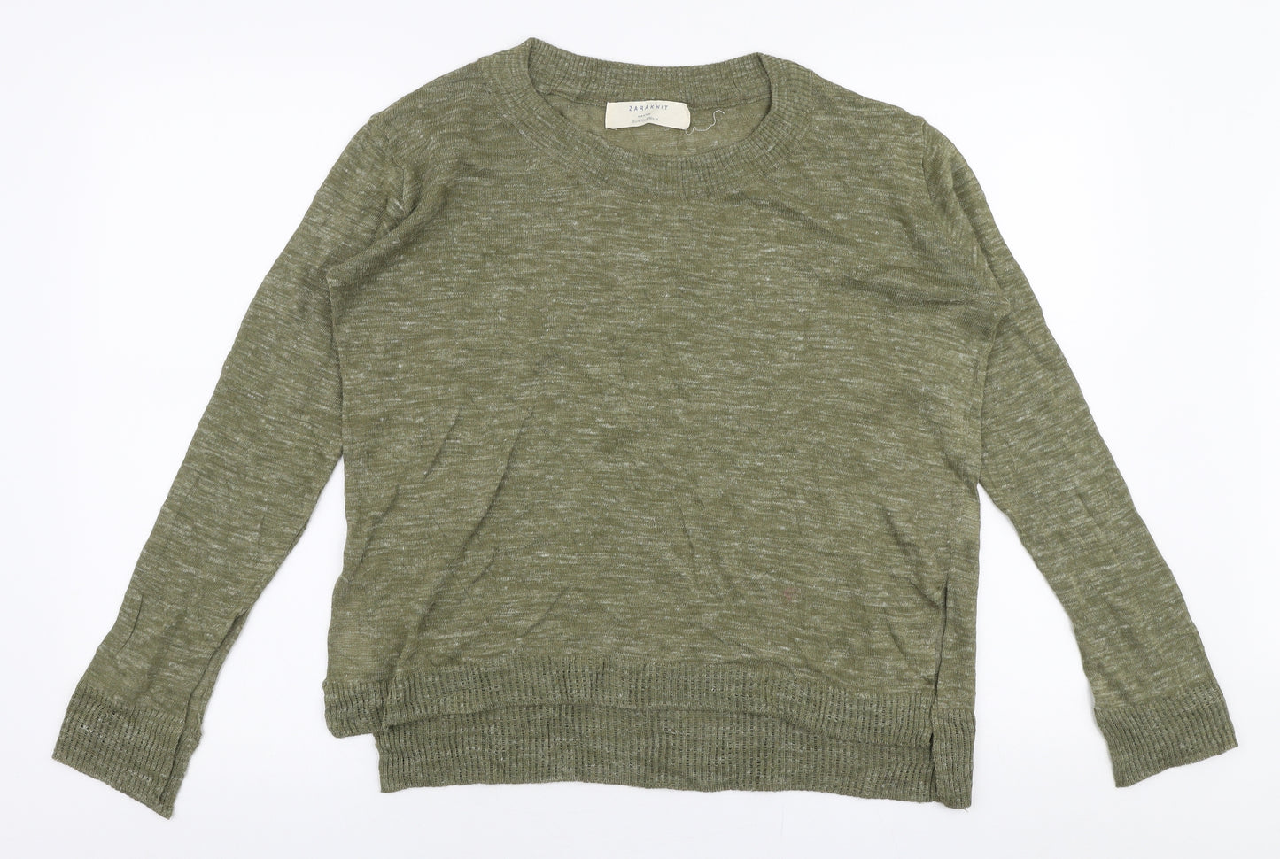 Zara Womens Green Round Neck  Acrylic Pullover Jumper Size M