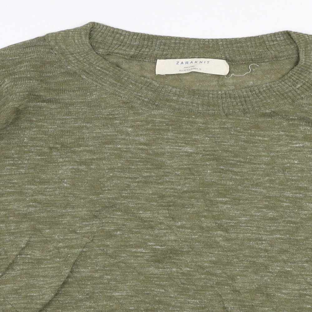 Zara Womens Green Round Neck  Acrylic Pullover Jumper Size M