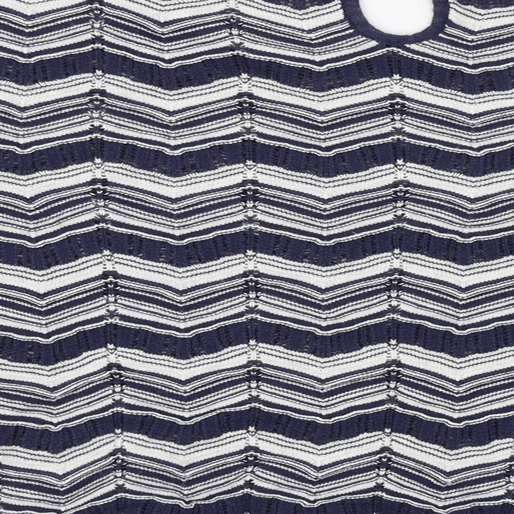 Monsoon Womens Blue Round Neck Striped Cotton Pullover Jumper Size 12