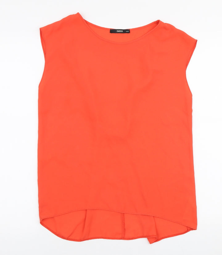 Oasis Womens Red Polyester Basic Blouse Size 8 Round Neck