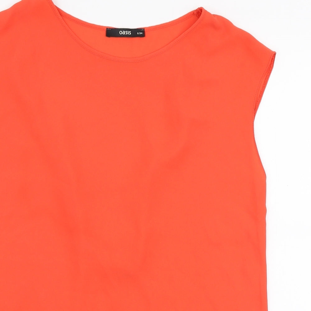 Oasis Womens Red  Polyester Basic Blouse Size 8 Round Neck
