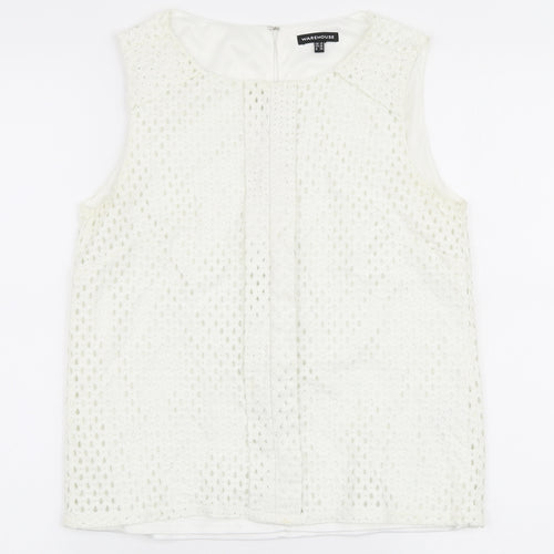 Warehouse Womens White  Nylon Basic Blouse Size 10 Round Neck