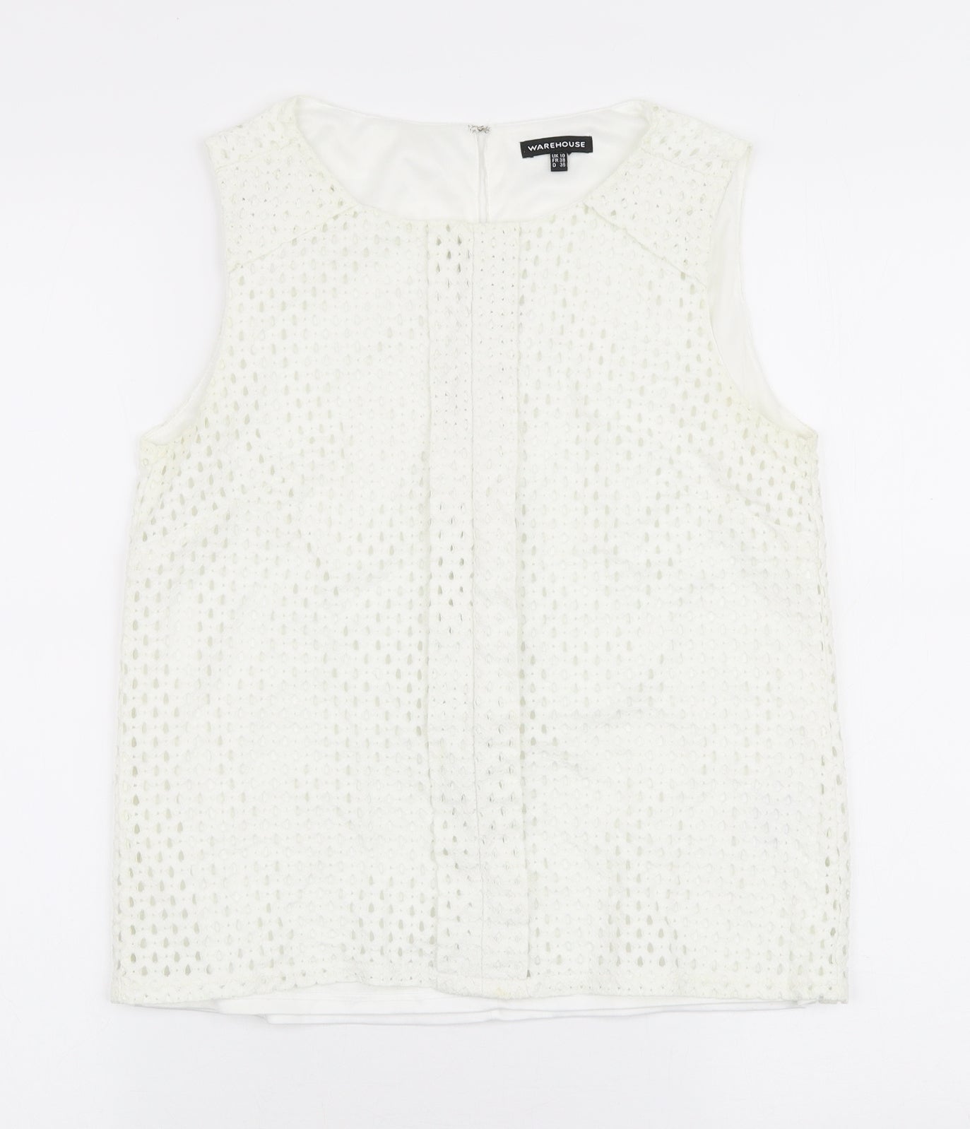 Warehouse Womens White  Nylon Basic Blouse Size 10 Round Neck