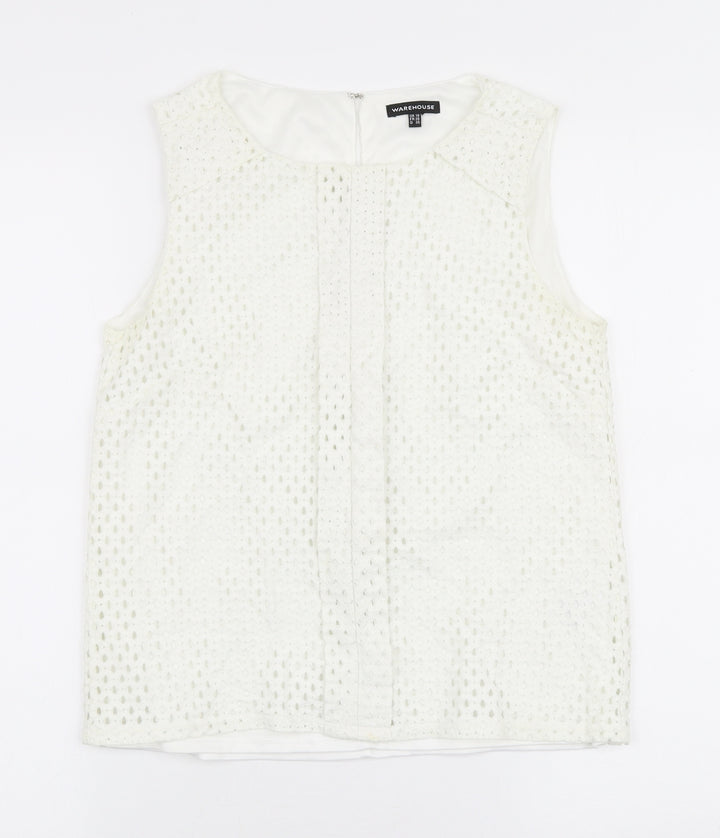 Warehouse Womens White  Nylon Basic Blouse Size 10 Round Neck