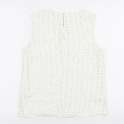 Warehouse Womens White  Nylon Basic Blouse Size 10 Round Neck