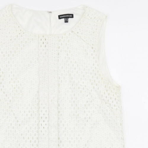 Warehouse Womens White  Nylon Basic Blouse Size 10 Round Neck