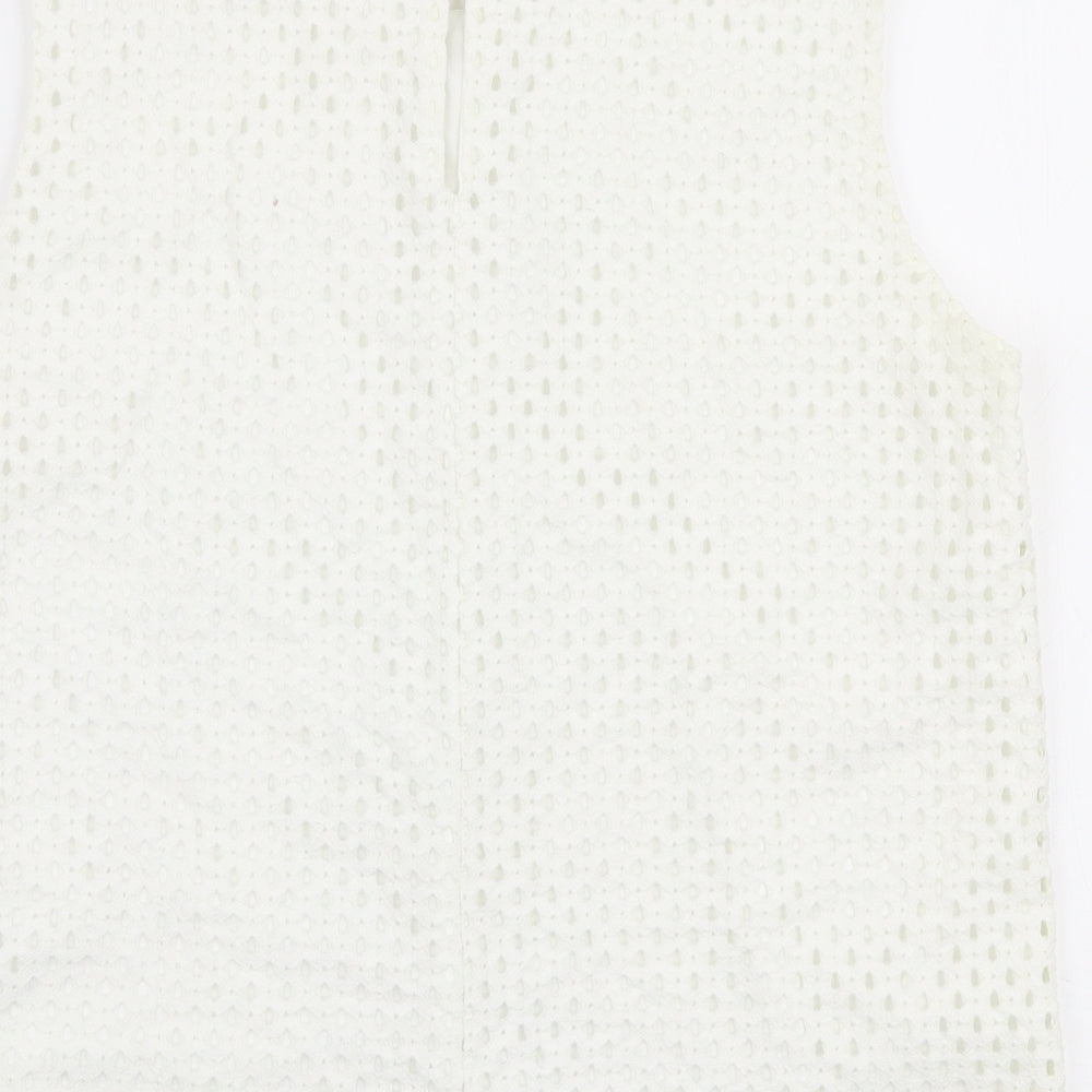Warehouse Womens White  Nylon Basic Blouse Size 10 Round Neck