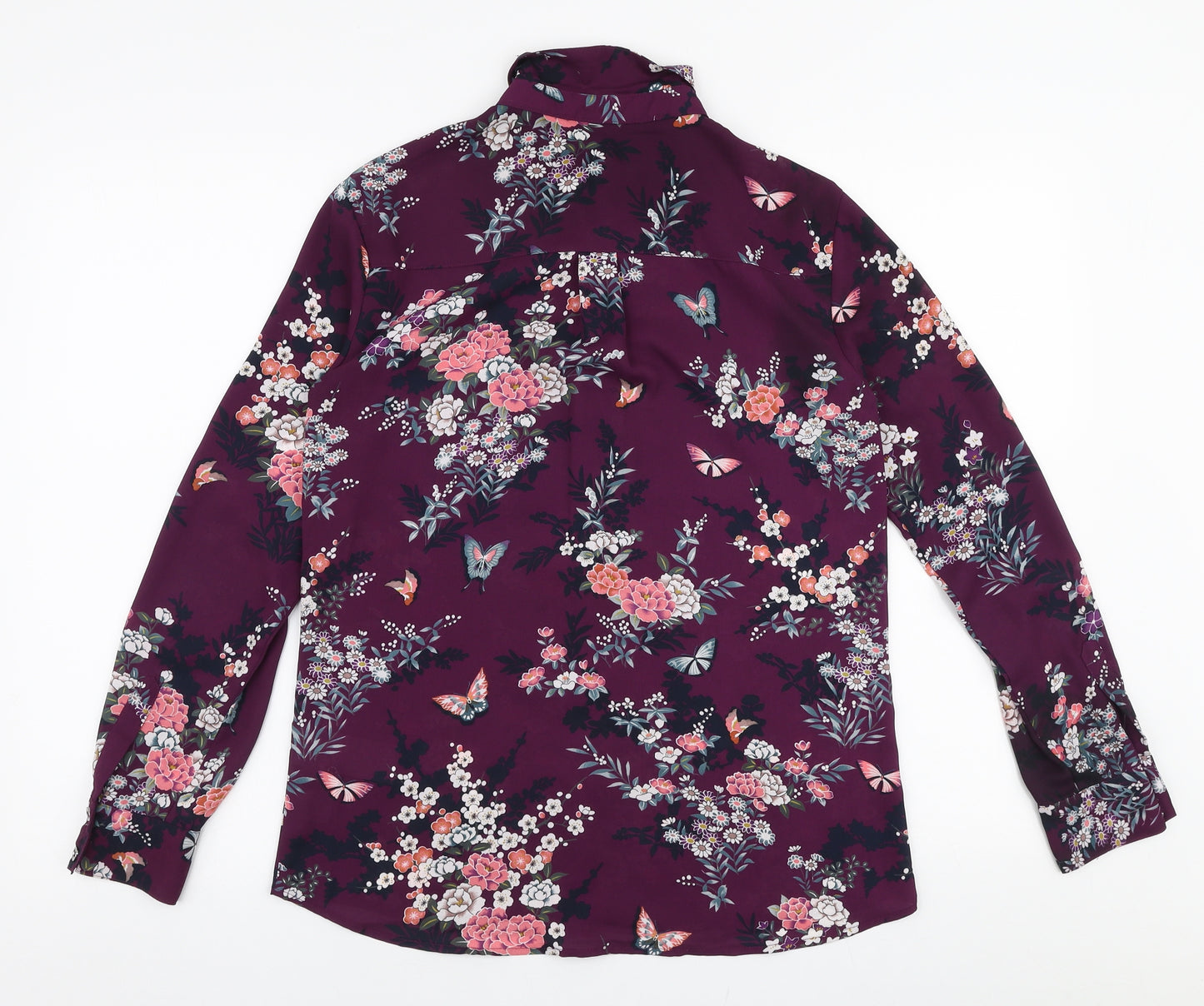 Oasis Womens Purple Floral Polyester Basic Blouse Size 8 Collared