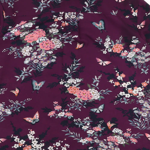Oasis Womens Purple Floral Polyester Basic Blouse Size 8 Collared