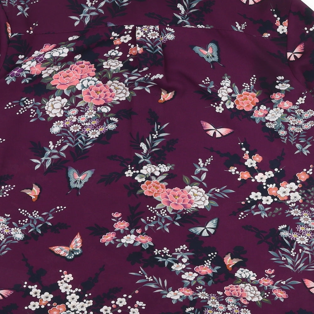 Oasis Womens Purple Floral Polyester Basic Blouse Size 8 Collared