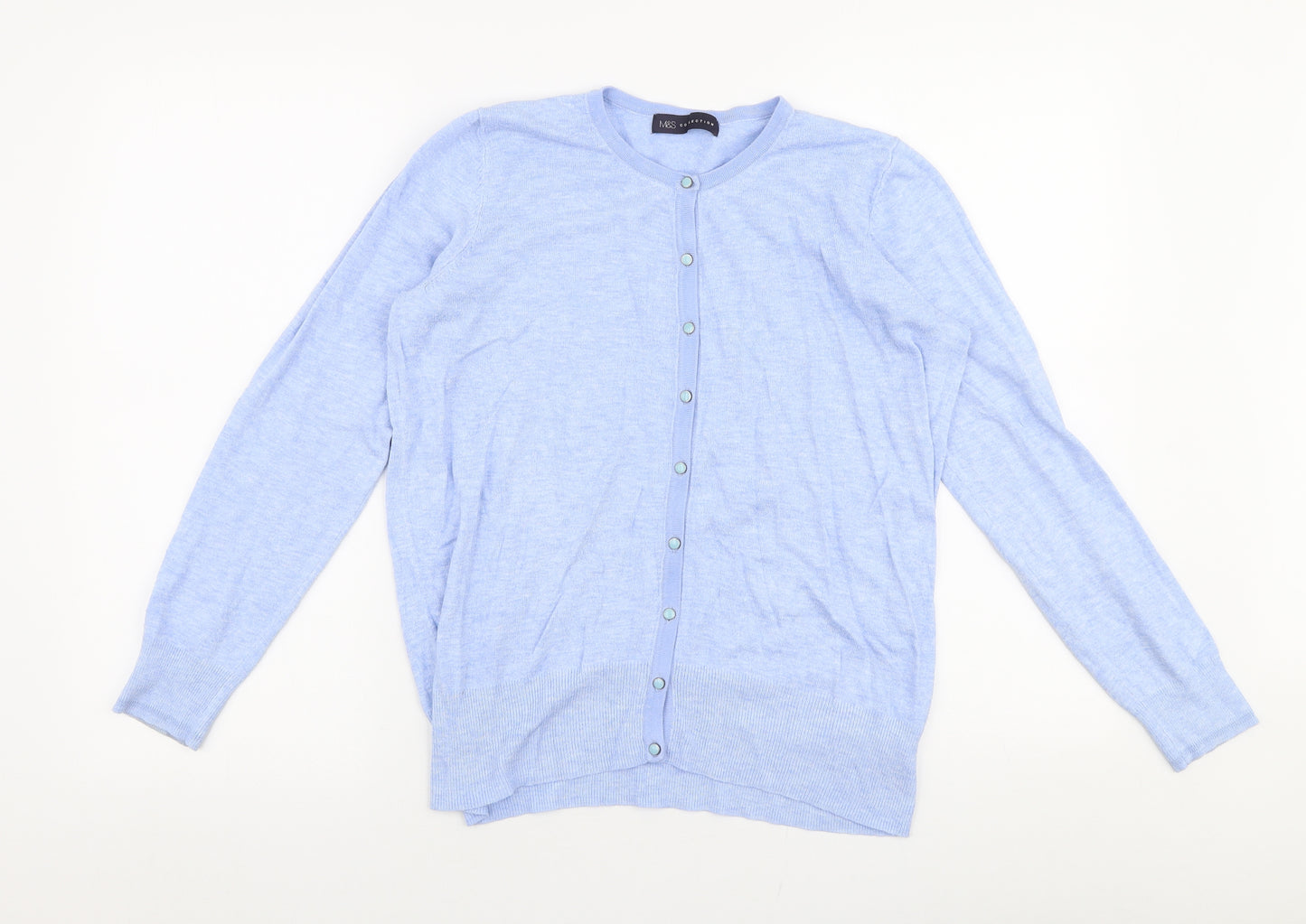 Marks and Spencer Womens Blue Round Neck  Viscose Cardigan Jumper Size 14