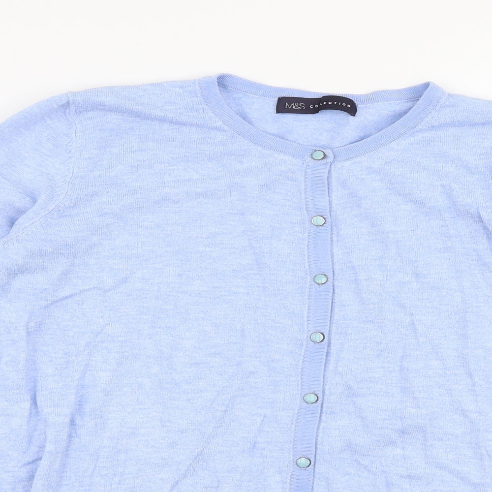 Marks and Spencer Womens Blue Round Neck  Viscose Cardigan Jumper Size 14