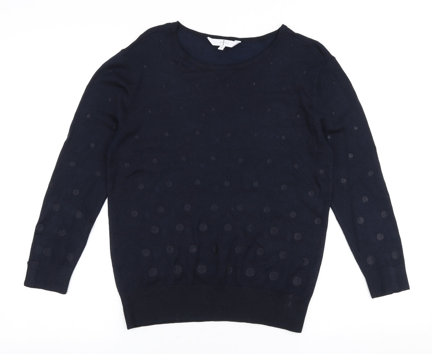 Jasper Conran Womens Blue Boat Neck Polka Dot Polyester Pullover Jumper Size 12
