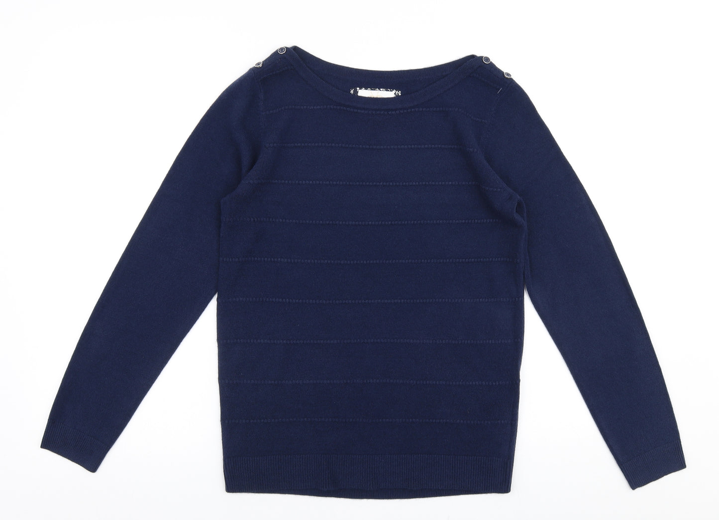 Maine Womens Blue Round Neck  Acrylic Pullover Jumper Size 10
