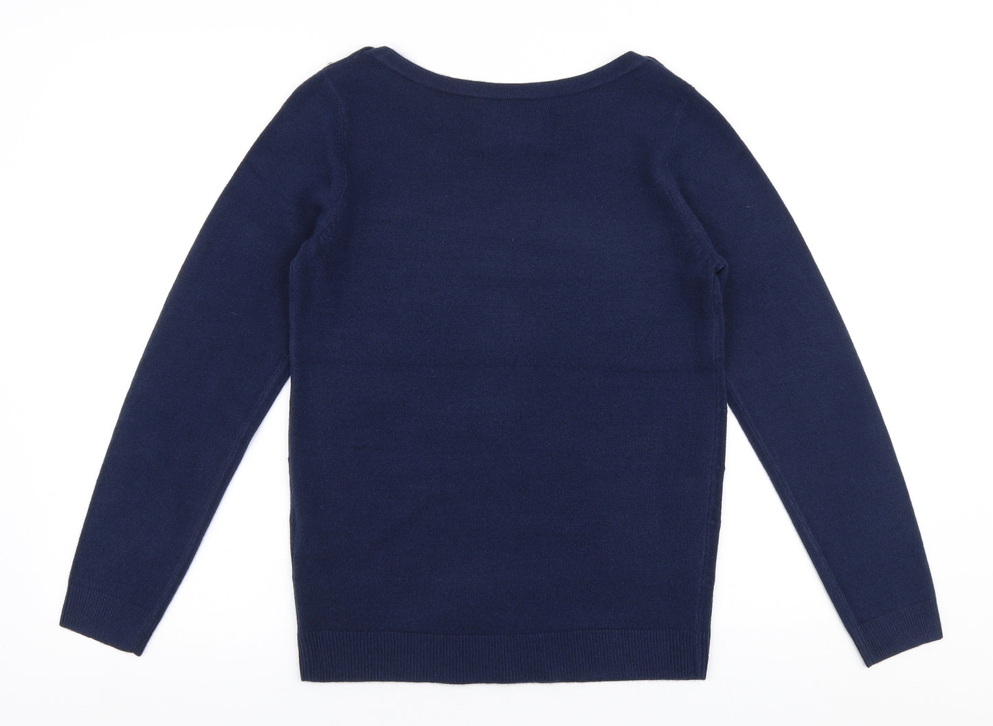 Maine Womens Blue Round Neck  Acrylic Pullover Jumper Size 10