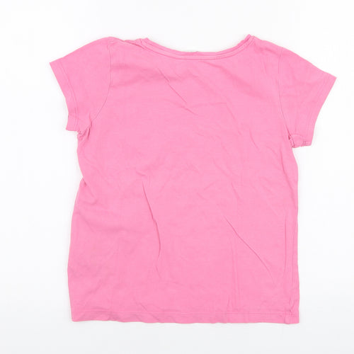 H&M Girls Pink  100% Cotton Jersey T-Shirt Size 9-10 Years Round Neck Pullover - Unicorn