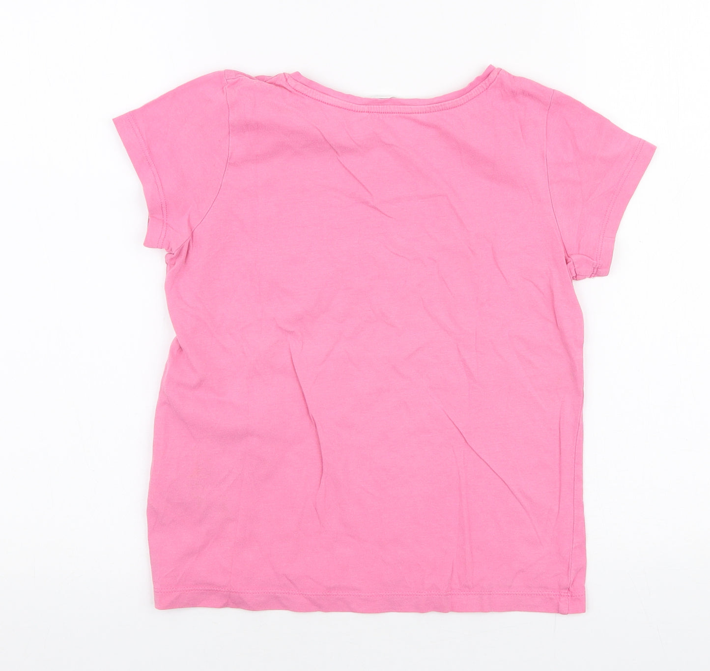 H&M Girls Pink  100% Cotton Jersey T-Shirt Size 9-10 Years Round Neck Pullover - Unicorn