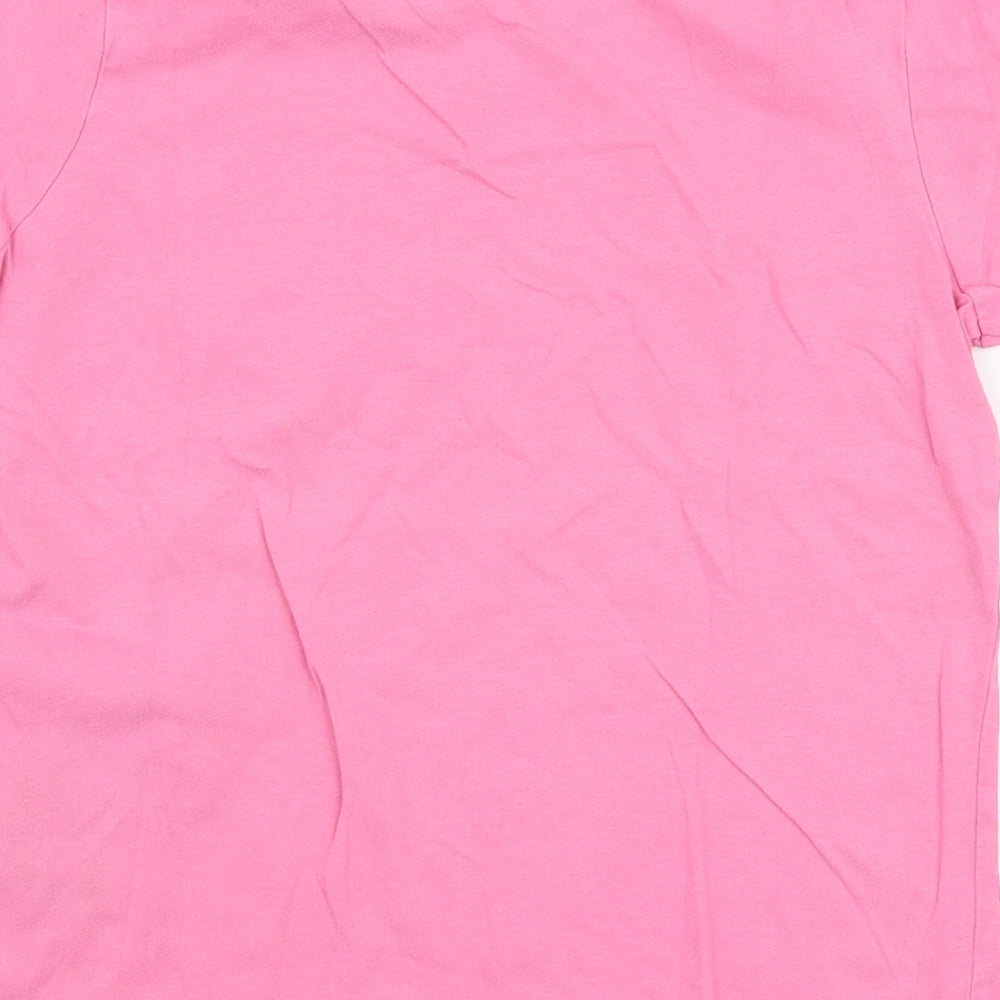 H&M Girls Pink  100% Cotton Jersey T-Shirt Size 9-10 Years Round Neck Pullover - Unicorn