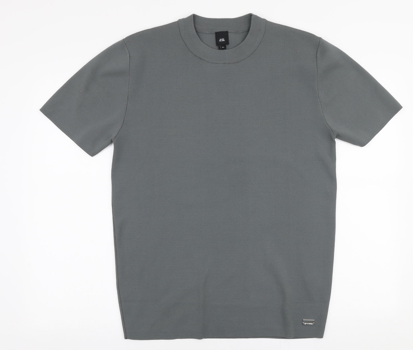 River Island Mens Grey  Polyester  T-Shirt Size XL High Neck