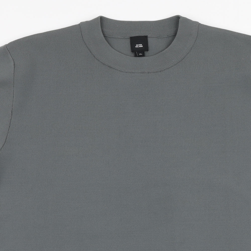 River Island Mens Grey  Polyester  T-Shirt Size XL High Neck