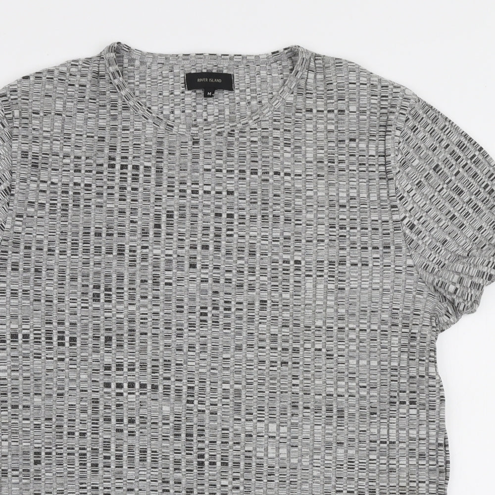 River Island Mens Grey  Polyester  T-Shirt Size M Round Neck