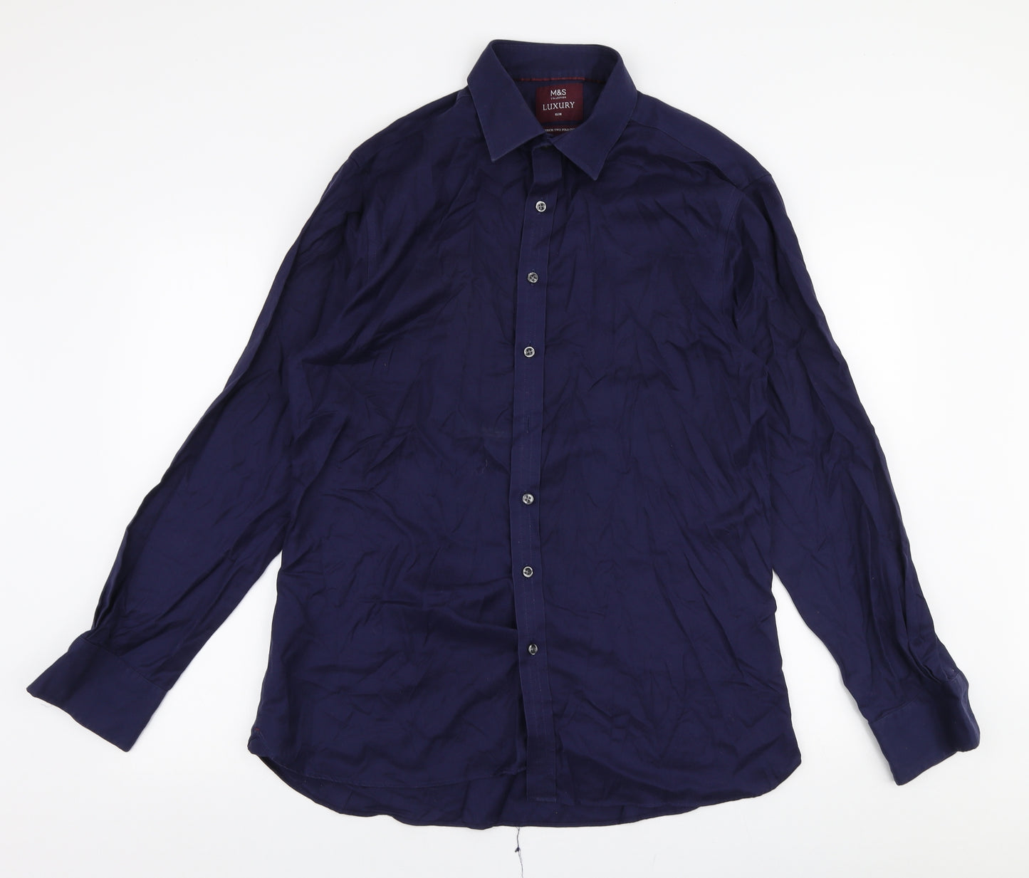 Marks and Spencer Mens Blue  Polyester  Dress Shirt Size 16.5 Collared Button