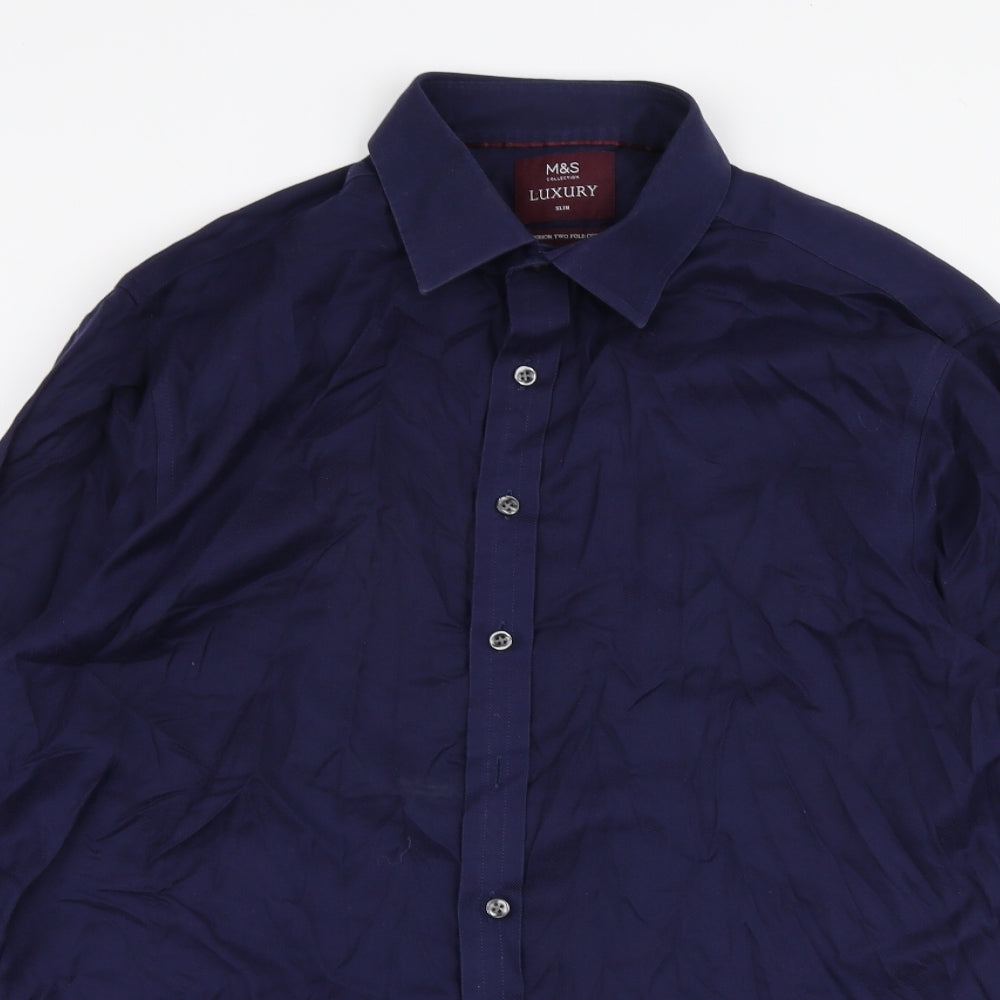 Marks and Spencer Mens Blue  Polyester  Dress Shirt Size 16.5 Collared Button