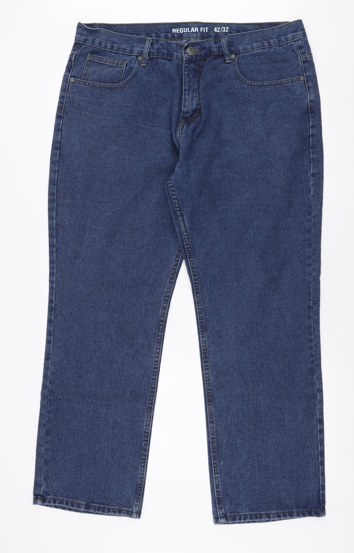 Dunnes Stores Mens Blue  Cotton Straight Jeans Size 42 in L32 in Regular Zip