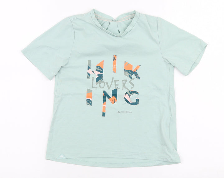 DECATHLON Girls Blue Polyester Jersey T-Shirt Size 7-8 Years Round Neck Pullover - Hiking