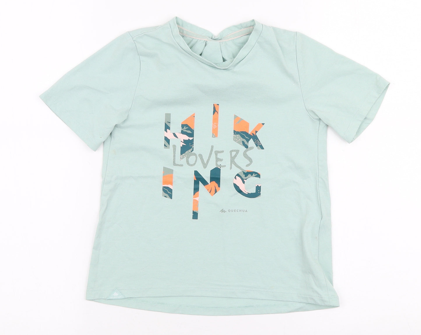 DECATHLON Girls Blue  Polyester Jersey T-Shirt Size 7-8 Years Round Neck Pullover - Hiking