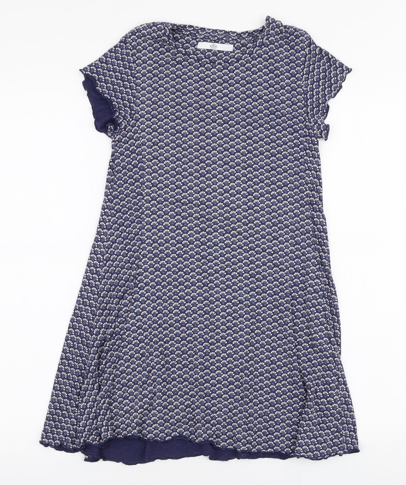 Marks and Spencer Girls Blue Geometric Viscose A-Line  Size 8-9 Years  Round Neck Pullover