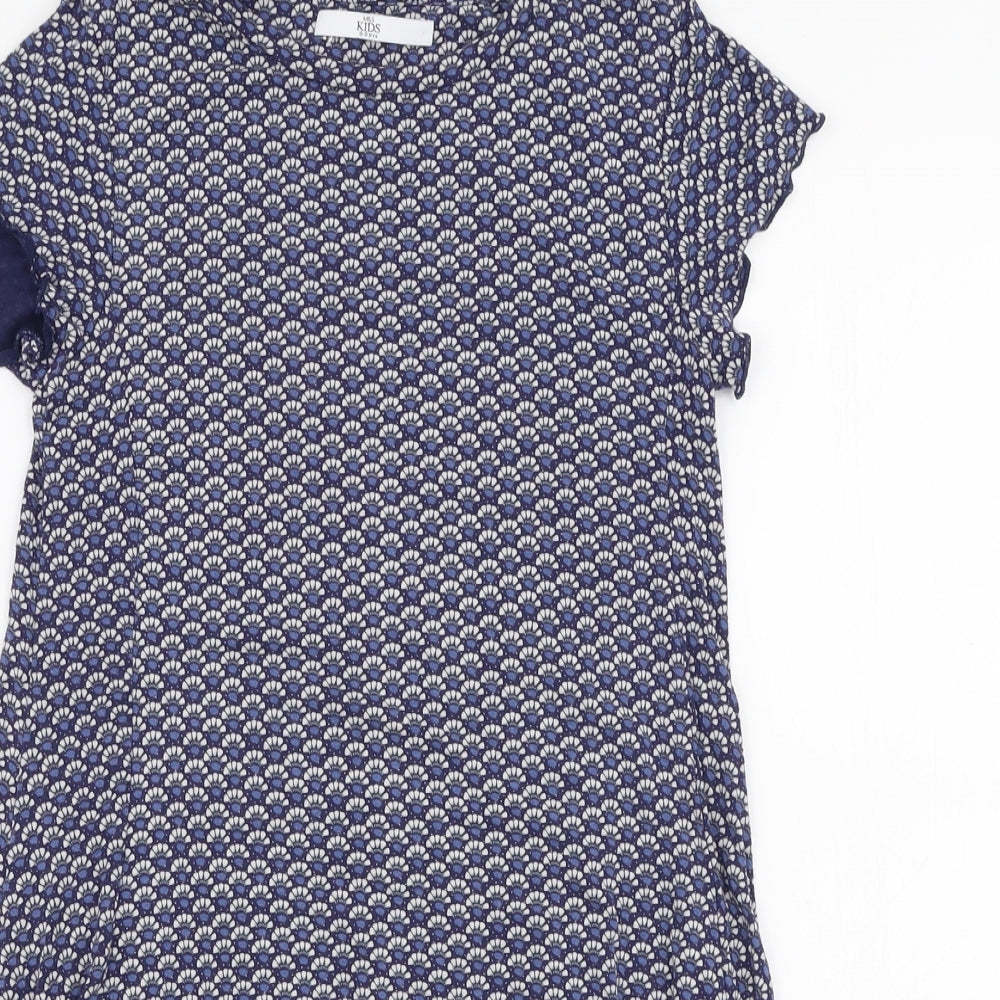 Marks and Spencer Girls Blue Geometric Viscose A-Line  Size 8-9 Years  Round Neck Pullover