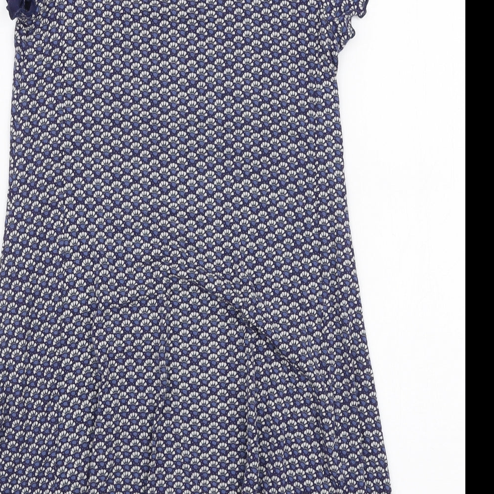 Marks and Spencer Girls Blue Geometric Viscose A-Line  Size 8-9 Years  Round Neck Pullover