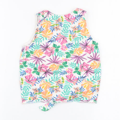 Primark Girls Multicoloured Floral 100% Cotton Jersey Tank Size 5-6 Years Round Neck Tie - Aloha